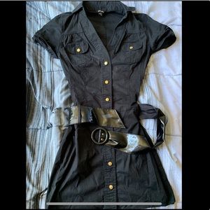 guess black button down dress with belt